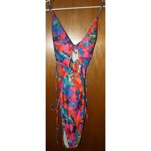 Plus Size Cutout Knotted One-Piece Swimsuit 3X Palm Party Colorful Beach Lake